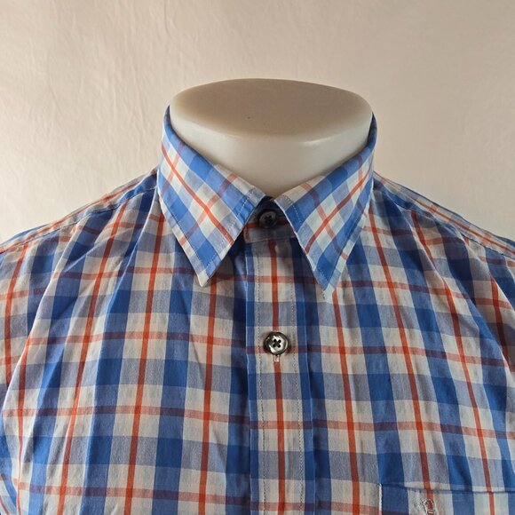 Original Penguin Shirt Mens Medium Blue Button Up Plaid Classic Fit Lightweight - Picture 2 of 7